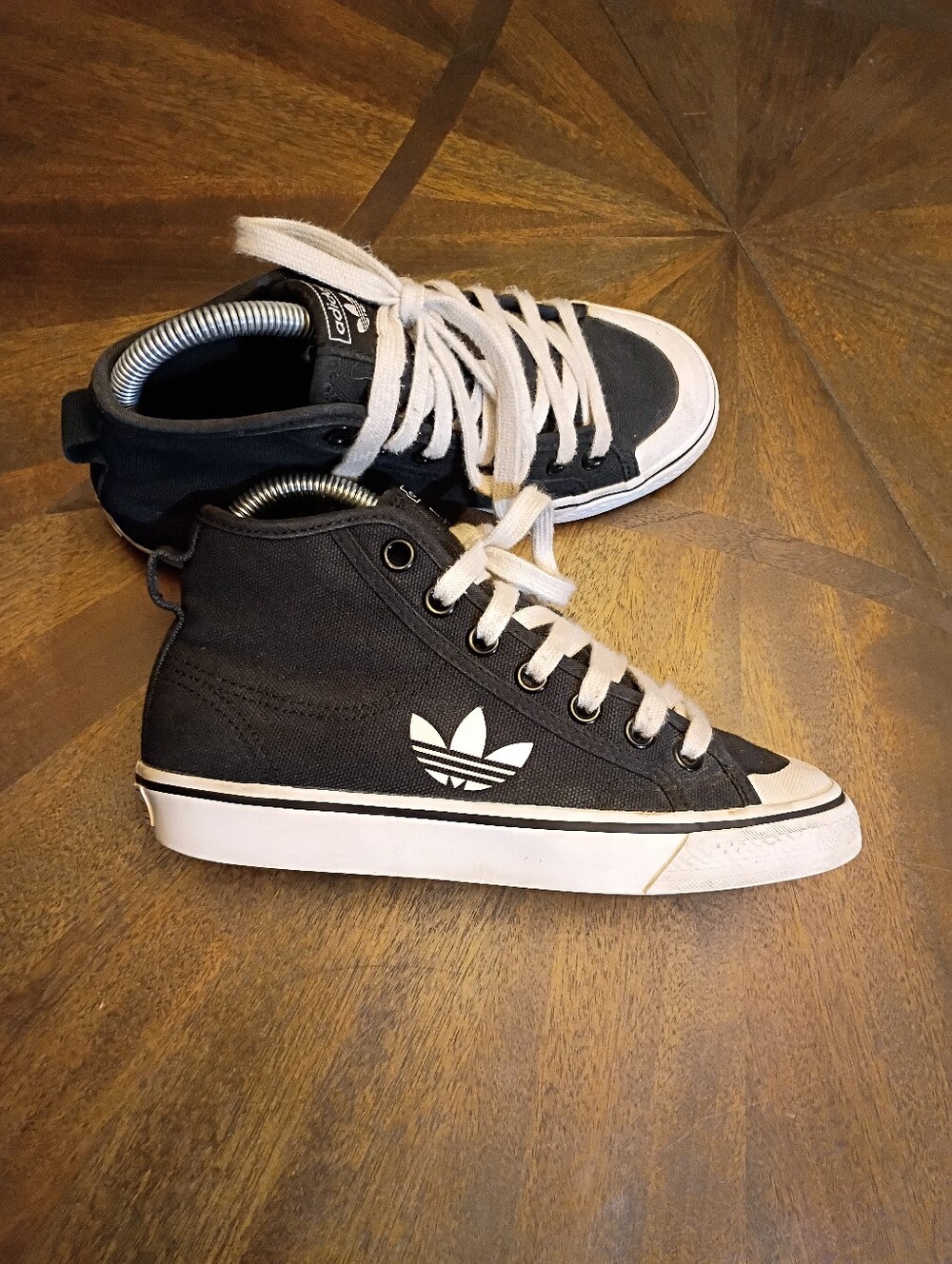 Adidas Originals Nizza Hi Kids Youth 4.5Y Black White Canvas High Top Sneakers